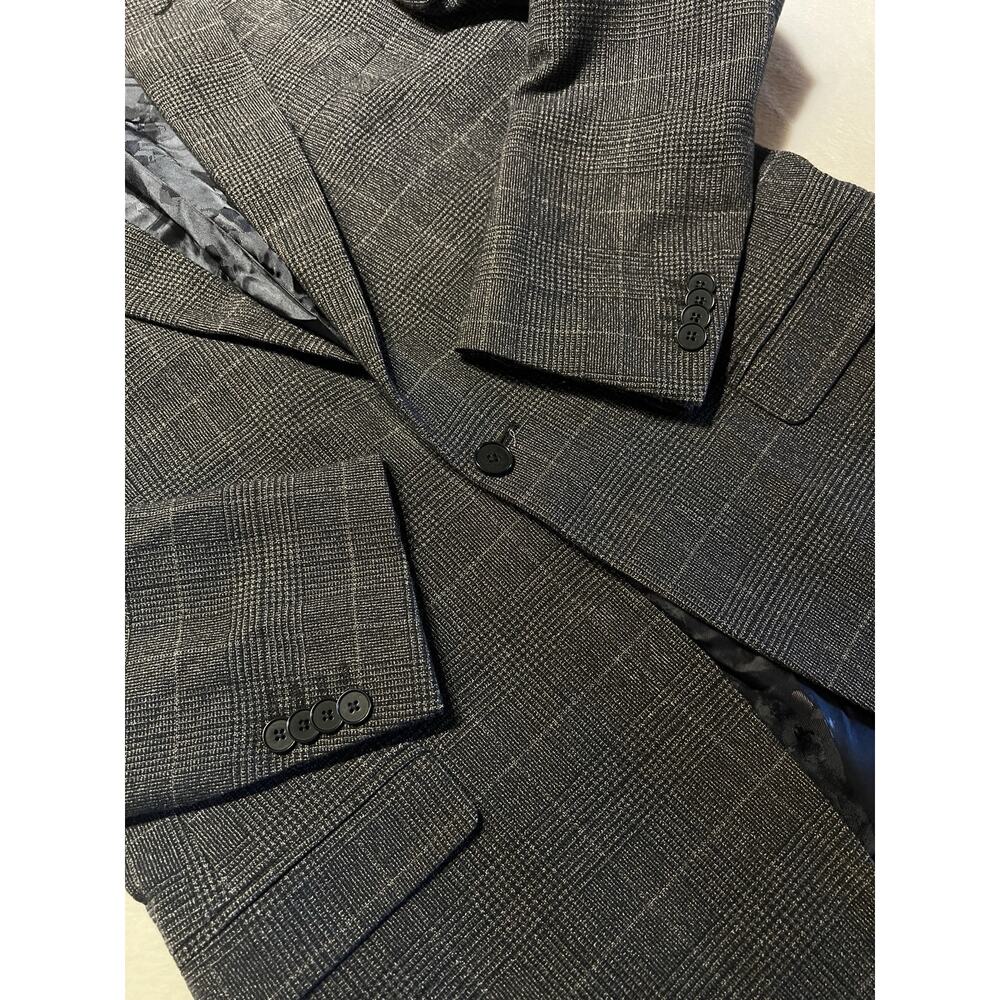 Ted Baker London Blazer 40R Slim Gunmetal Blue Gray Glen Plaid Cotton Blend - Picture 9 of 16